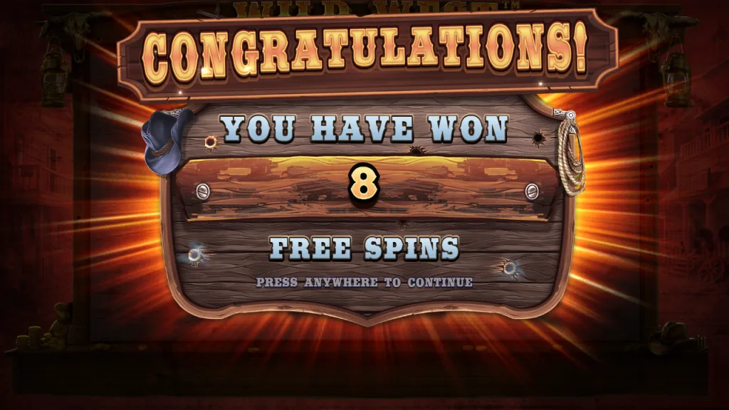 Wild West Gold 8 free spins awarded screen