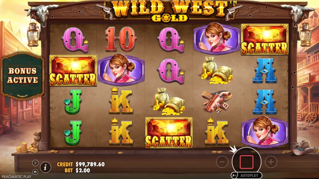 Wild West Gold three scatters on reels 1, 3 and 5 triggering free spins