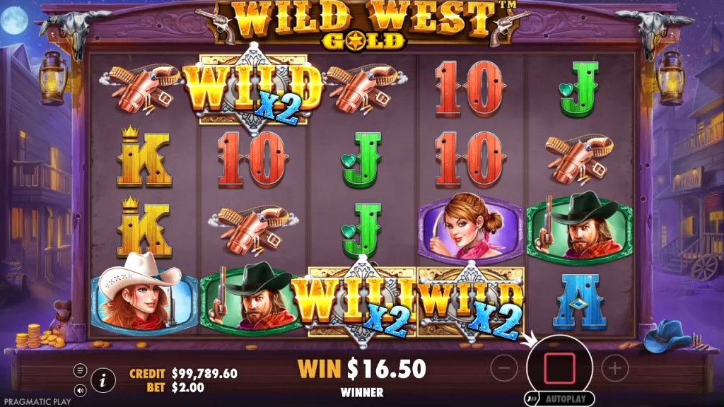 Wild West Gold free spins with several sticky 2x wilds