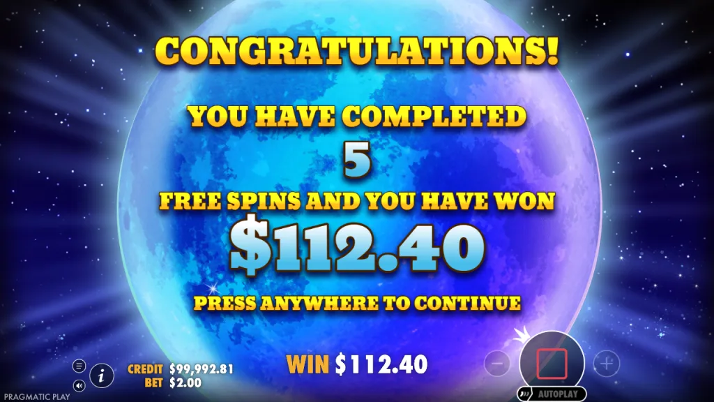 Wolf Gold free spins total win screen