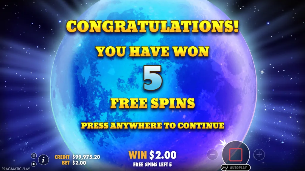 Wolf Gold 5 free spins awarded screen