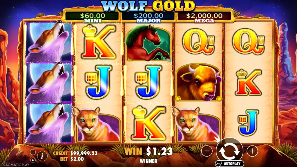 Wolf Gold 5x3 reels with stacked wolf wilds